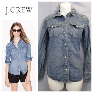 J. Crew Western Denim Shirt Top Distressed Jean 2